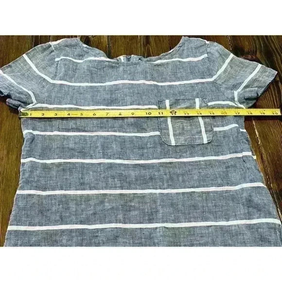 Lou & Grey Sz Small 100% Linen Shift Dress Short Sleeve Blue White Striped - Picture 4 of 6